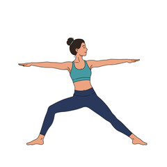 Obraz premium woman in warrior ii yoga pose with arms extended and legs wide apart