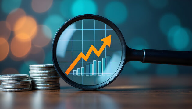 🔍 Business research with a magnifying glass on a financial chart is a powerful symbol of data analysis and market trends