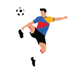 Soccer player kicking ball in mid air with dynamic movement and skill
