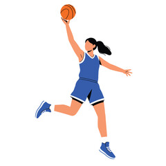 Woman in blue uniform jumping to dunk basketball with one hand © ArtBySalea07