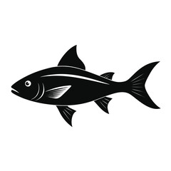 Black fish silhouette with fins and tail aquatic animal