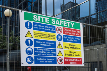 Large Site Safety Construction Sign with PPE Warnings and Access Rules, Urban Worksite