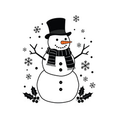 A cheerful snowman wearing a top hat and scarf in winter