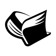 Vector art of stylized black and white icon of an open book with flowing pages