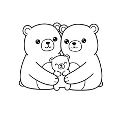 Two large cartoon bears hugging a small bear in a cute family scene