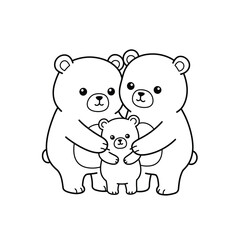 A family of three bears standing together in a cute illustration