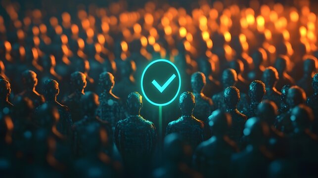 Design a 3D abstract illustration of a business team with a unique red leader figure, symbolizing leadership, teamwork, communication, community, and success in a professional concept.