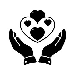 Vector art of hands holding a heart with smaller hearts inside, symbolizing love, care, and support
