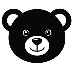 A black and white cartoon bear face with a happy expression