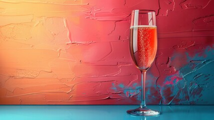 A glass of bubbly wine with a colorful painted backdrop