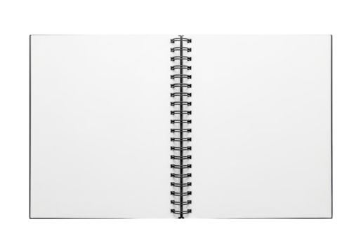 Open spiral notebook with blank pages isolated on transparent background - Powered by Adobe