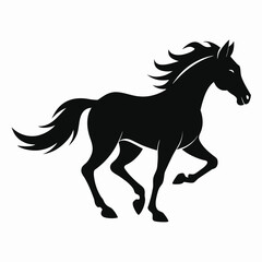 Black silhouette of a running horse with flowing mane and tail white