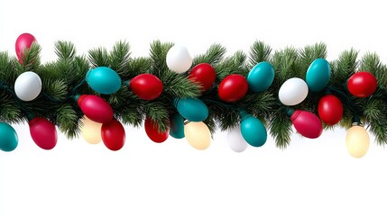 A Christmas tree with a red, white, and blue ribbon. The ribbon is made of eggs