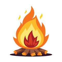 Burning campfire with orange yellow and red flames on logs heat