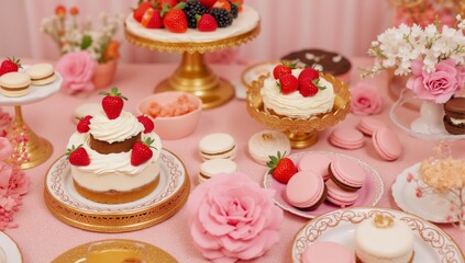 Dessert table with cupcake and berries at a joyful celebration party