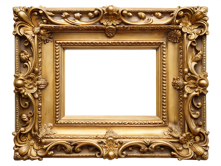 vintage gold frame with intricate details a beaut isolated on white background PNG, AI GENERATED 
