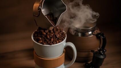 Hand-drawn illustration showcasing the pour over coffee brewing process with dripper and filter