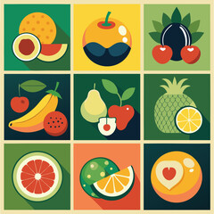 
Fruits set on white. fruits including apple lemon raspberry grape orange plum coconut pineapple white currant 

strawberry banana pomegranat blackberry melon fig lime pear cherry 
