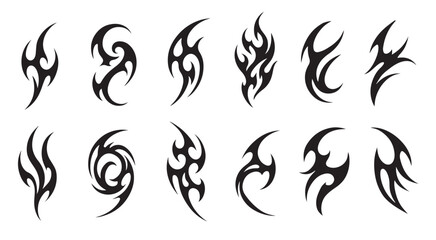 y2k neo tribal sigilism tatto pack. Flame shape in liquid mercury. abstract neo tribal cyber sigil gothic melted modern burn form, design element. 2d vector illustration