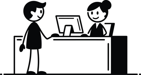 Front desk staff helping a customer, a professional vector icon.
