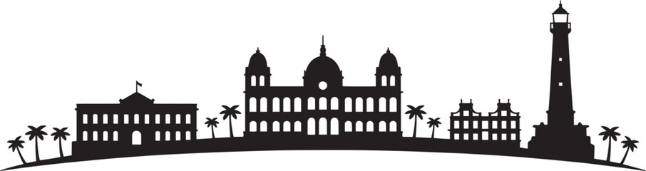 Aruba Skyline Silhouette Vector Illustration Depicting Oranjestad Cityscape with Landmarks