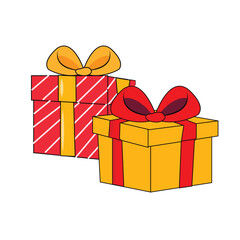Two gifts with gifts, yellow and red with large bows isolated