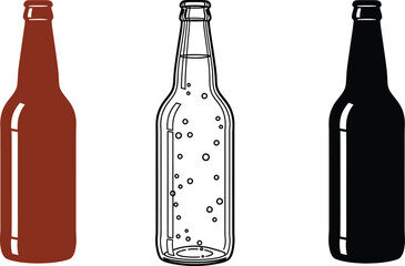Beer bottle vector illustration brown glass bottle design set
