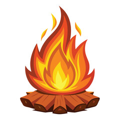 Vibrant campfire with orange yellow and red flames burning wood