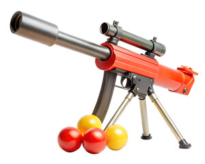 Toy gun with scope and balls isolated on transparent background