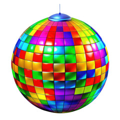 3d colorful disco ball isolated on transparent background