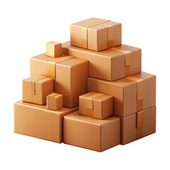 3d stack of cardboard boxes isolated on transparent background
