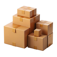 3d cardboard shipping boxes stacked isolated on transparent background