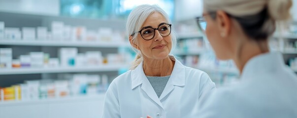 Pharmacist Consultation Senior Woman Discussing Medication at Pharmacy ,Healthcare, Medicine