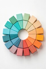 Fototapeta premium Color wheel made of wooden blocks isolated on white background