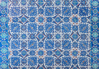 Vintage ceramic tiles, İznik tiling decor from Rustem Pasa Mosque in Istanbul, Turkey.