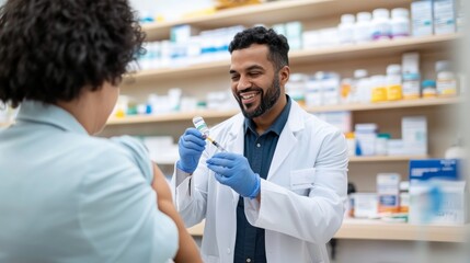 Pharmacist Prepares Injection for Patient at Pharmacy, vaccination , healthcare