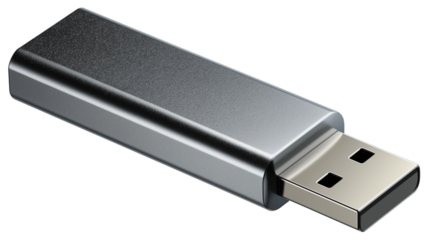 USB flash drive, metallic texture, realistic isolated PNG