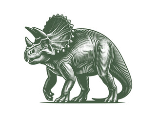 Triceratops Dinosaur In Vintage Engraving Style Retro Vector Of Prehistoric Ancient Reptile Animal