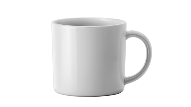 White ceramic coffee cup with saucer, minimal office style, PNG isolated