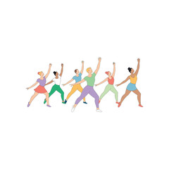 Fototapeta premium Diverse group of people in colorful athletic wear reaching upwards vector