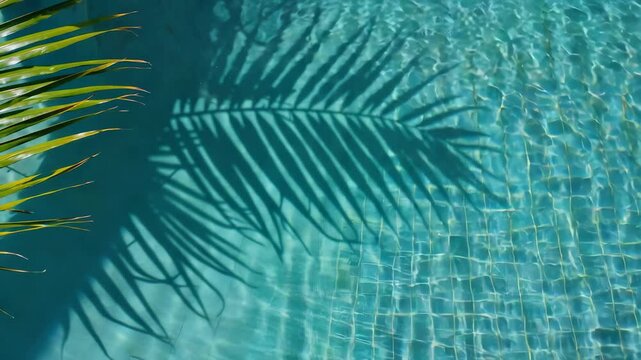 Relaxing poolside with palm tree shadow on clear water