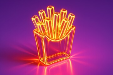 Glowing neon fries on purple background. Use for nightlife branding, party visuals, festival promotions and snack culture
