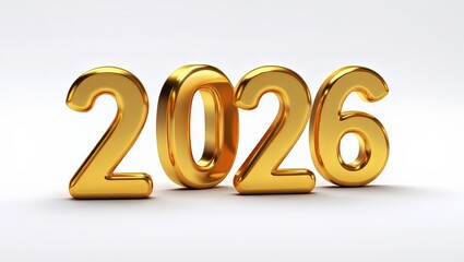 Golden 2026 year number isolated on white background