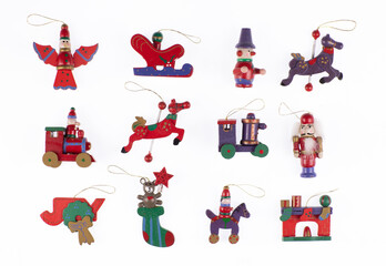 Fototapeta premium set of wooden christmas tree toy isolated on white background