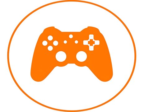 Orange game controller icon in a white circle