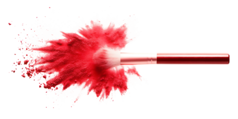 Scarlet powder explosion makeup brush isolated on a transparent background