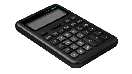 Financial calculator, black professional style, isolated PNG 