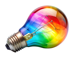  a colorful glowing idea bulb lamp isolated on white background, ai generated