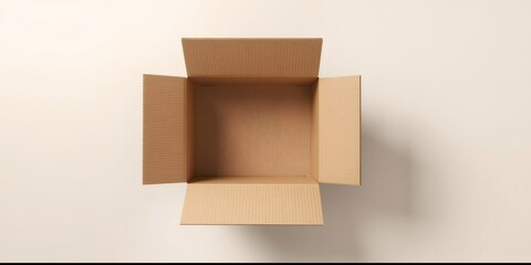 Open empty cardboard box on white background from above