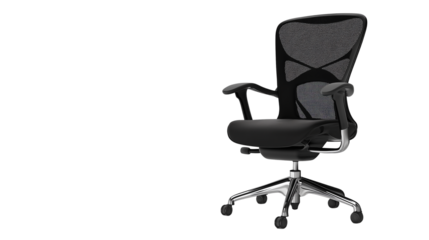 Black office chair, ergonomic modern design, isolated on transparent background